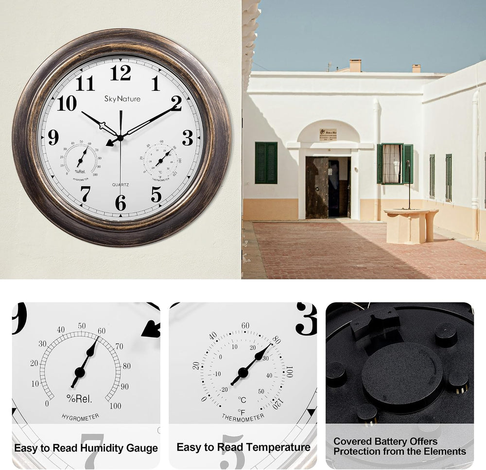 Outdoor Clock 18 Inch, Large Outdoor Clocks Waterproof Weatherproof with Ther...
