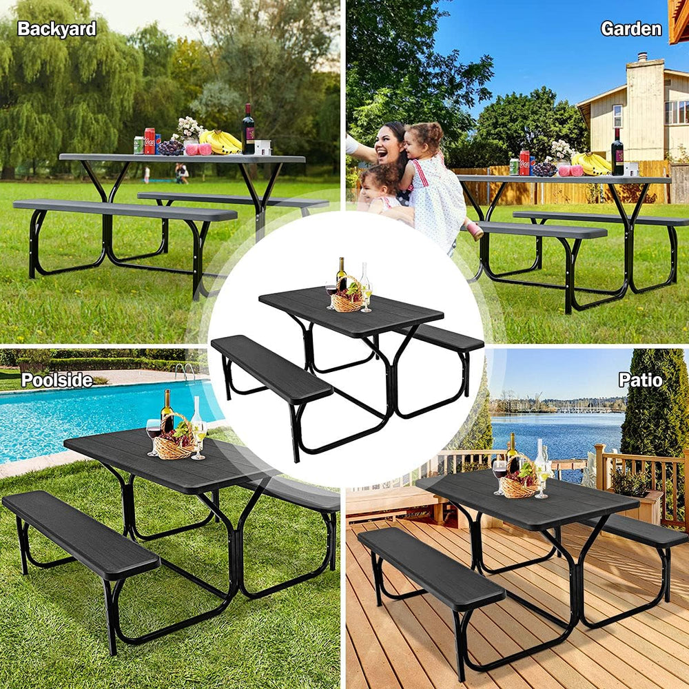 S AFSTAR Picnic Table, 59” Plastic Picnic Table with Benches, Steel Frame &am...