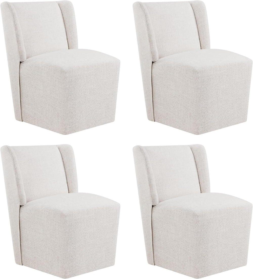 KISLOT Upholstered Dining Chairs Set of 4 with Casters, Light Beige