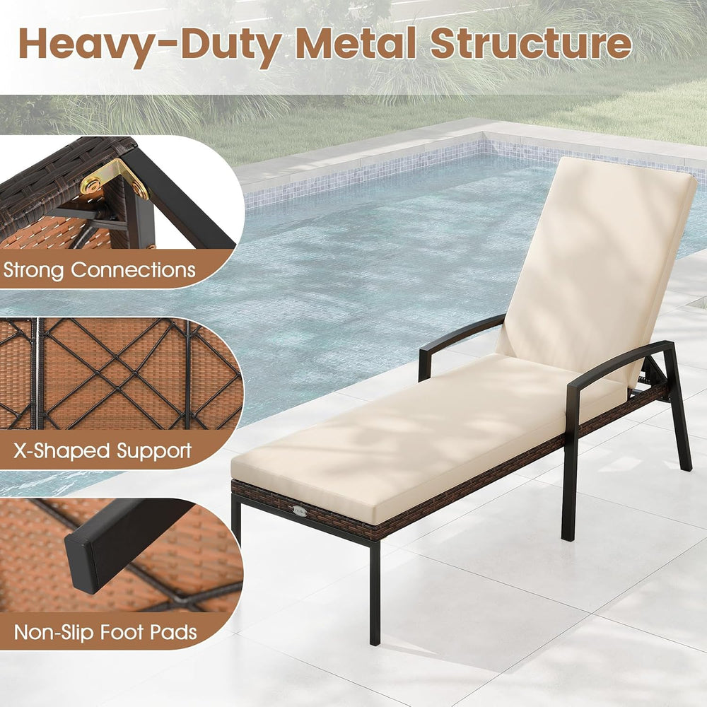 Tangkula Set of 2 Patio Furniture Outdoor Rattan Wicker Lounge Chair Set Adju...