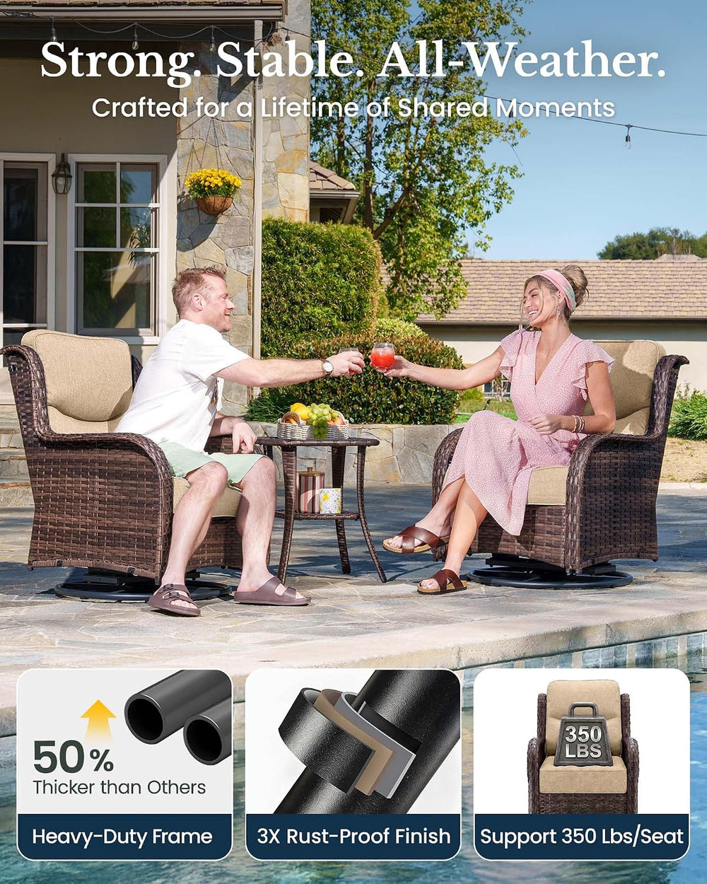 HILLGA 5-Piece Luxury Patio Furniture Set with 6" Thick Cushions, Weathe...