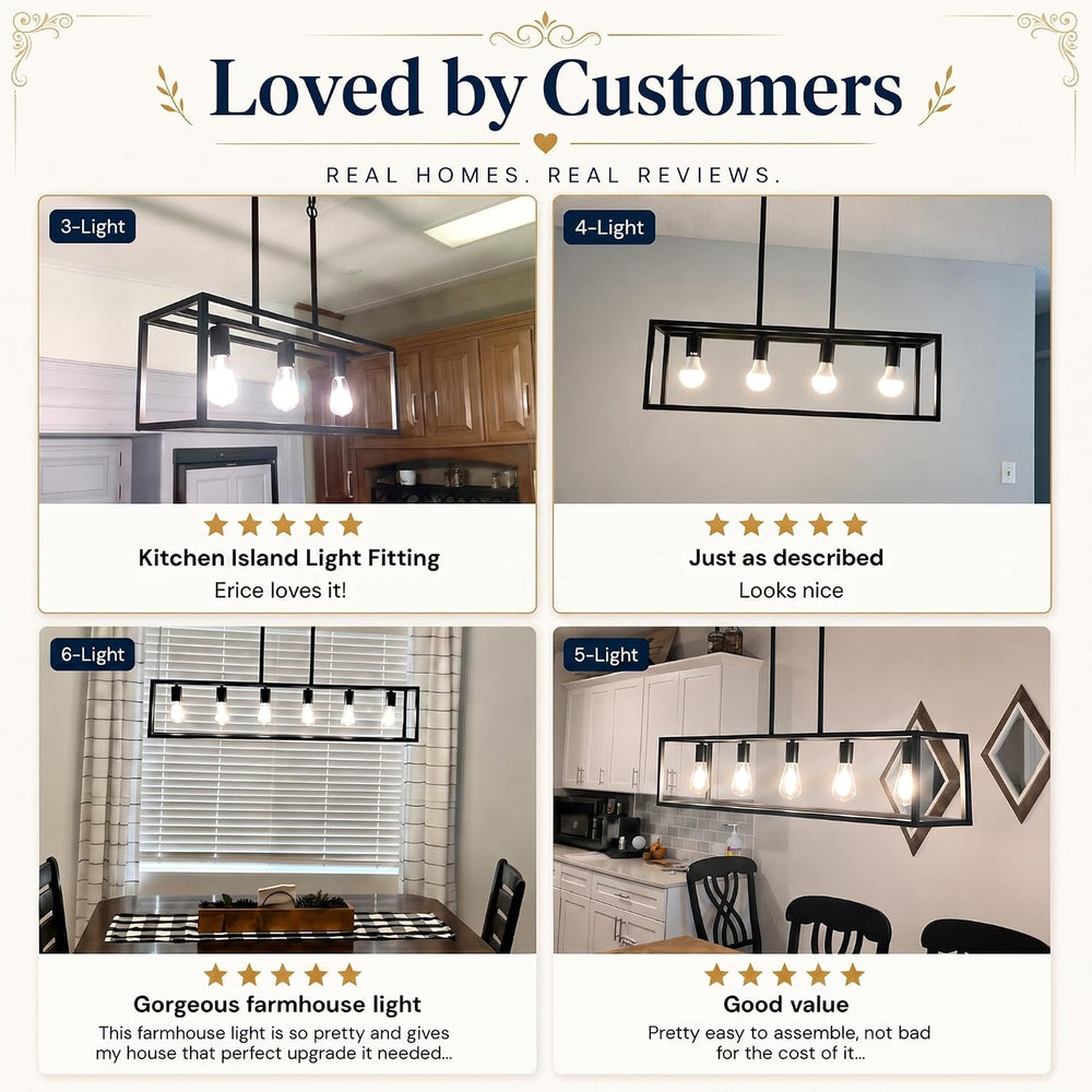 Black Kitchen Island Lighting, Modern Linear Cage Retangular Chandelier, 3 Li...