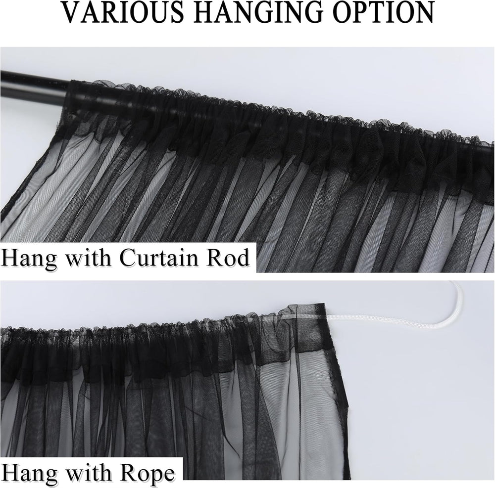 Extra Wide Outdoor Curtains Waterproof Black Voile Mesh Screen Lightweight Pr...