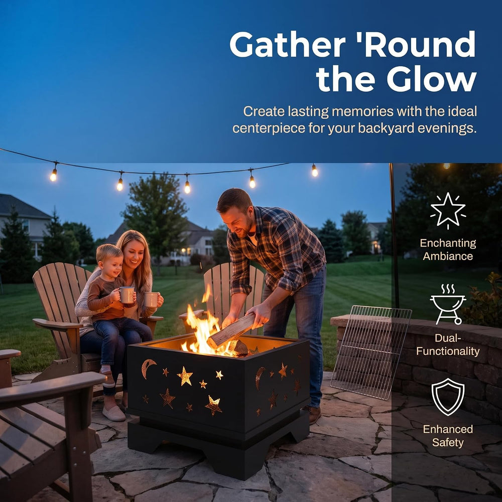 Fire Beauty Heavy Duty Square Cutout 2-in-1 Outdoor Fire Pit & Grill