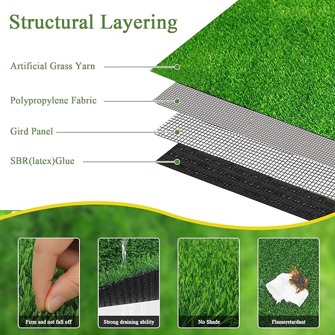 Bsmathom Artificial Grass Rug Indoor Outdoor Rug, 4x6Ft Artificial Grass Area...