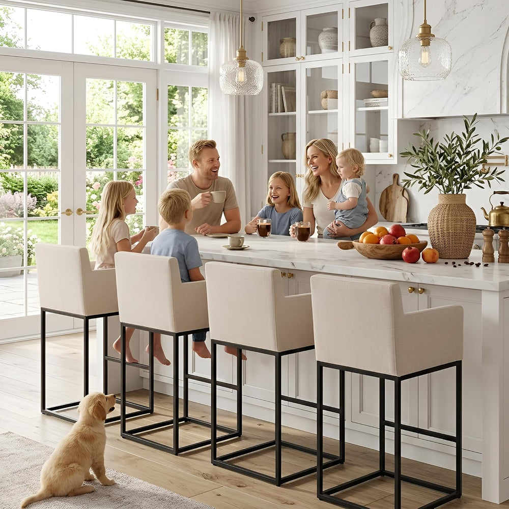 30 Inch Extra Tall Modern Counter Height Bar Stools Set of 4, Cream Linen