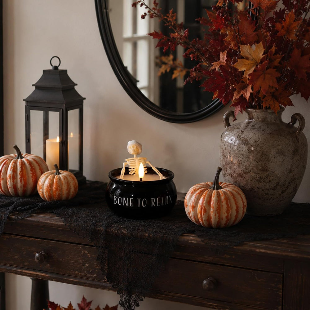 Halloween Flameless Candles 2 Pack, Skeleton Bath Battery Operated Decor