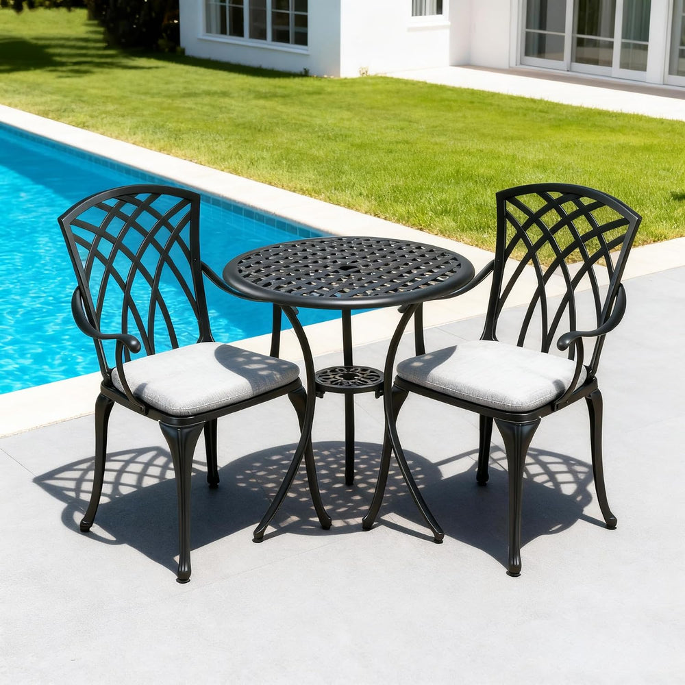 3 Piece Patio Bistro Set with Cushions, Outdoor Bistro Table and Chairs Set o...
