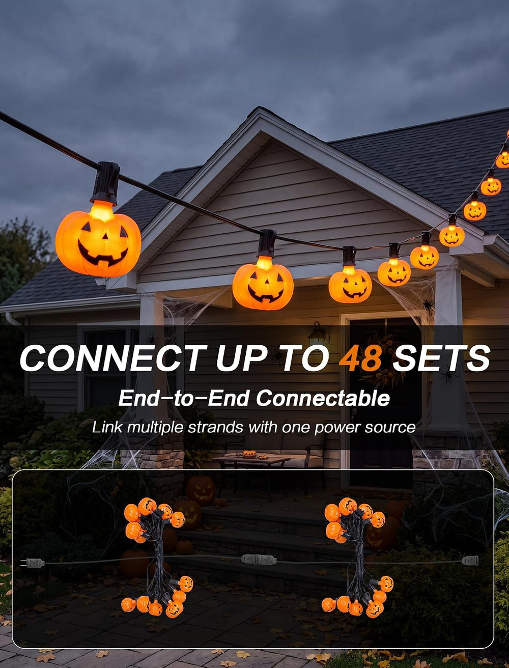15.5FT Halloween Pumpkin String Lights, 15 LED Jack O Lantern Lights