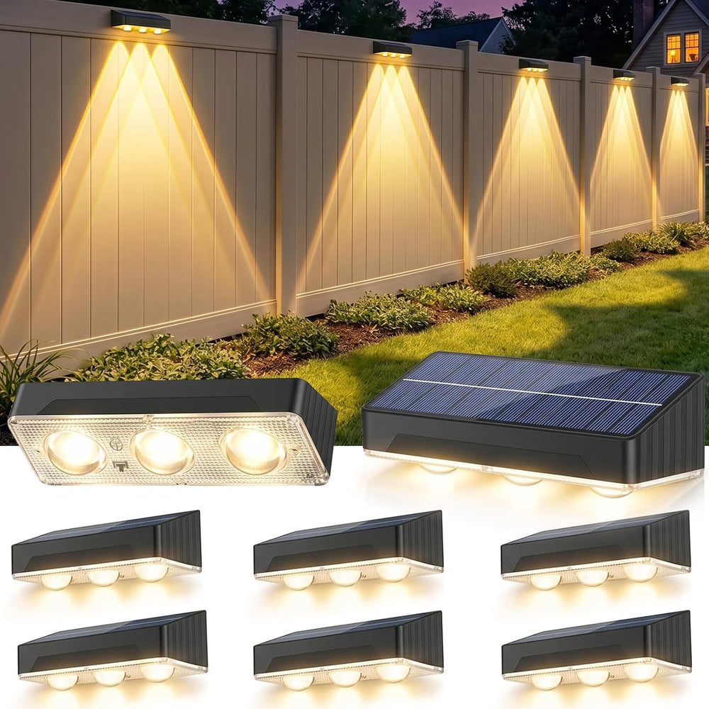 Solar Fence Lights Outdoor 8 Pack Waterproof Upgraded Brightness 3 LED Lens S...