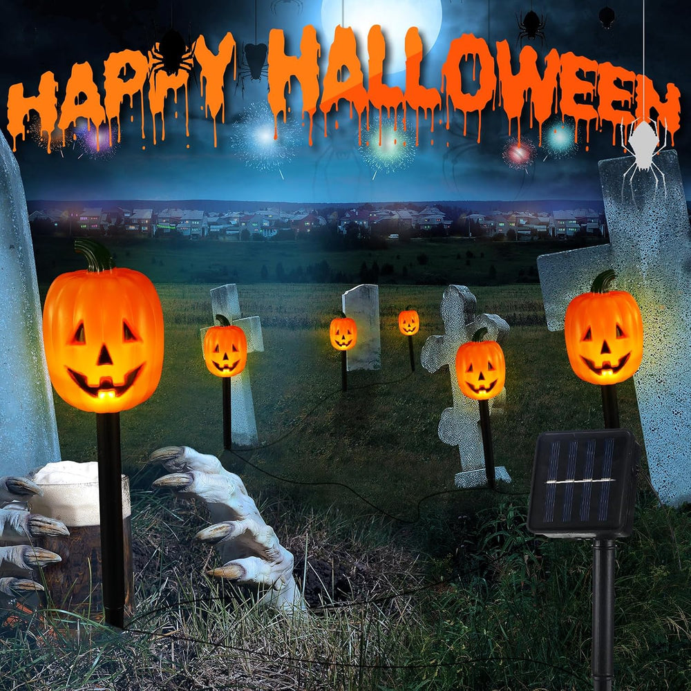 Retisee Halloween Pumpkin Pathway Markers Lights Solar Powered Pathway String...
