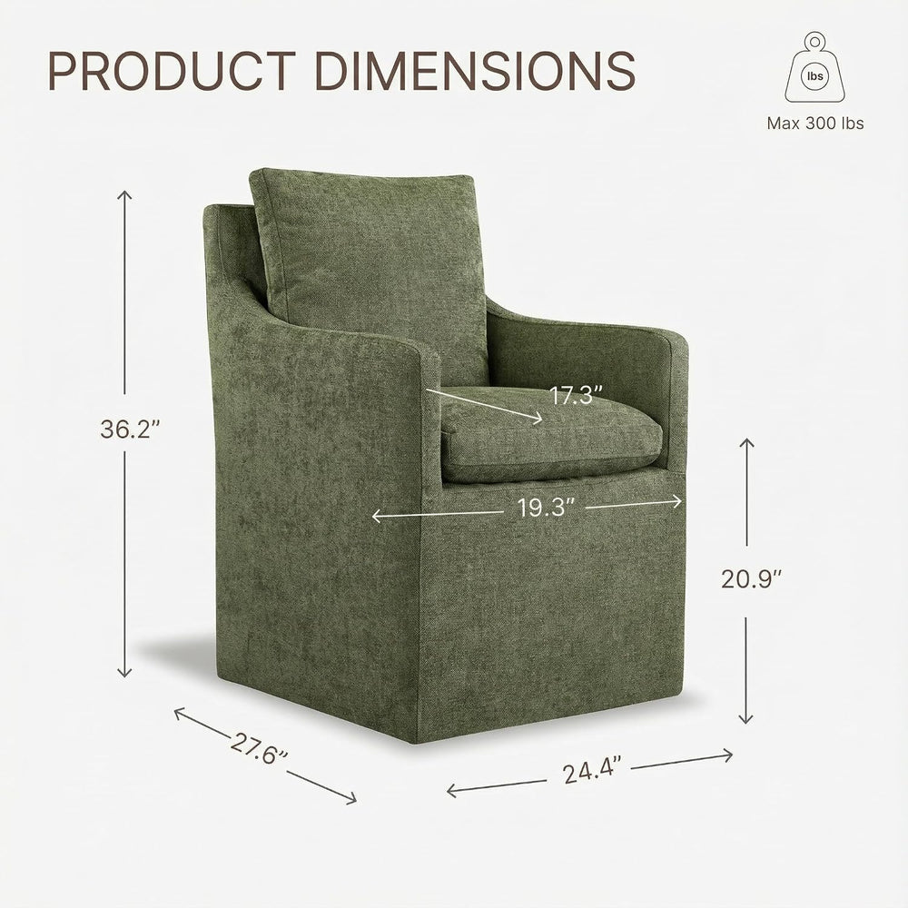 KISLOT Upholstered Dining Chairs with Casters, No Assembly Modern Accent Armc...
