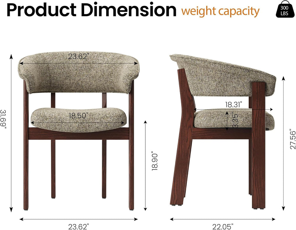 COLAMY Fully Assembled Upholstered Dining Chair Set of 4,Solid Red Oak Wood K...
