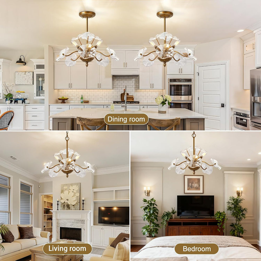 Luvkczc Modern Gold Chandelier,Vintage Brass Flower Glass Pendant Light Fixtu...
