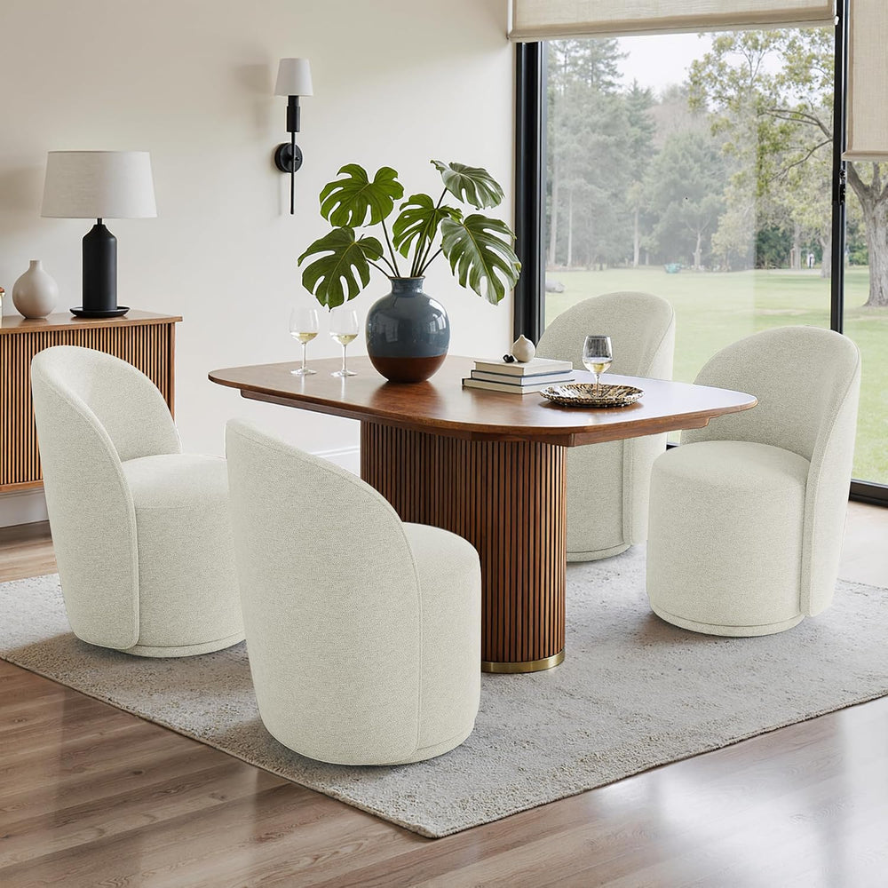 Swivel Dining Chairs Set of 4, Fabric Barrel Chair, Beige