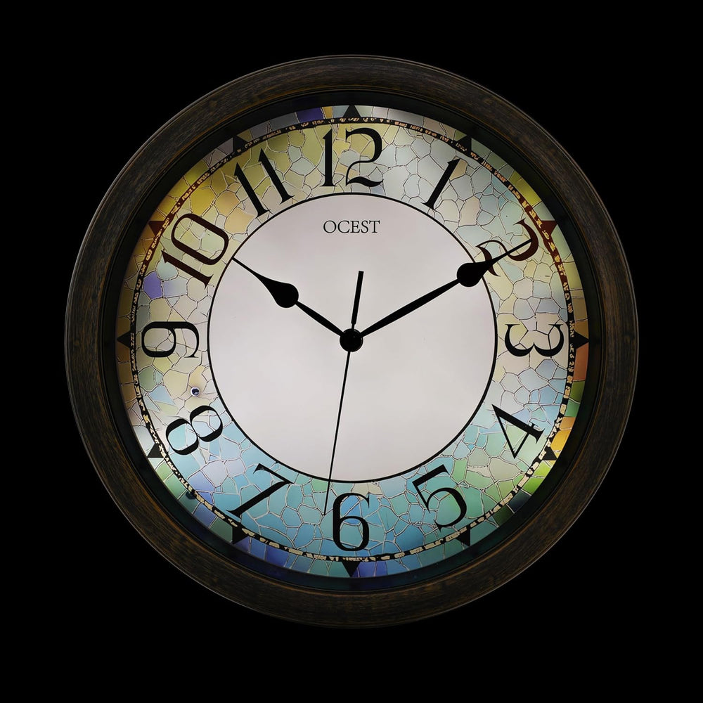 OCEST 13 Inch Illuminated Wall Clock, Glow in The Dark, Brown