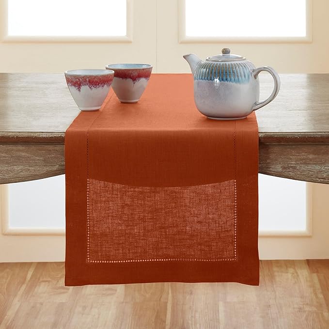 Solino Home Linen Table Runner 120 Inches Long - 100% Pure Linen Cinnamon Tab...