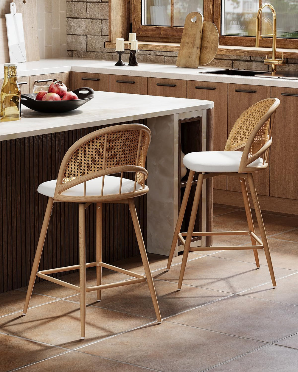 26'' Bar Stools Set of 2, Rattan Counter Height Swivel Stools for Kit...