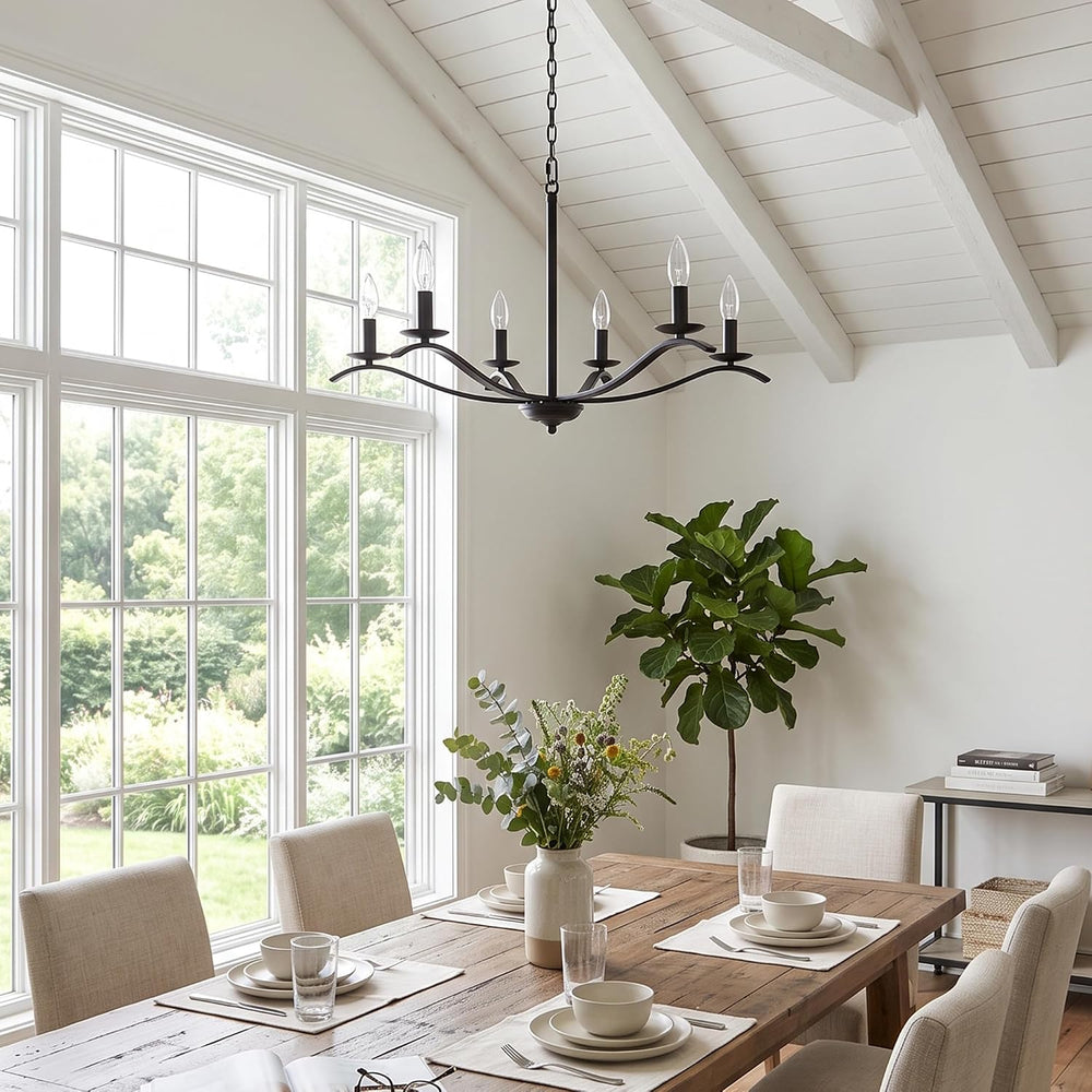 30" Black Chandeliers for Dining Room 6-Light Farmhouse High Ceiling Cha...
