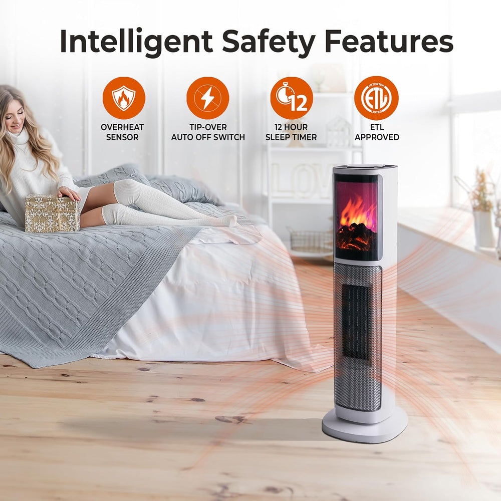 Comfort Zone 25" Oscillating Tower Heater with 3D Flame Effect