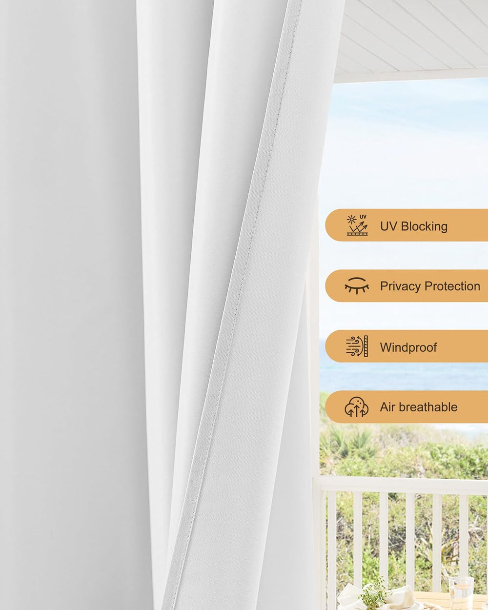 Outdoor Curtains for Patio Waterproof Rod Pocket 6 Pcs 54x95 Inch White
