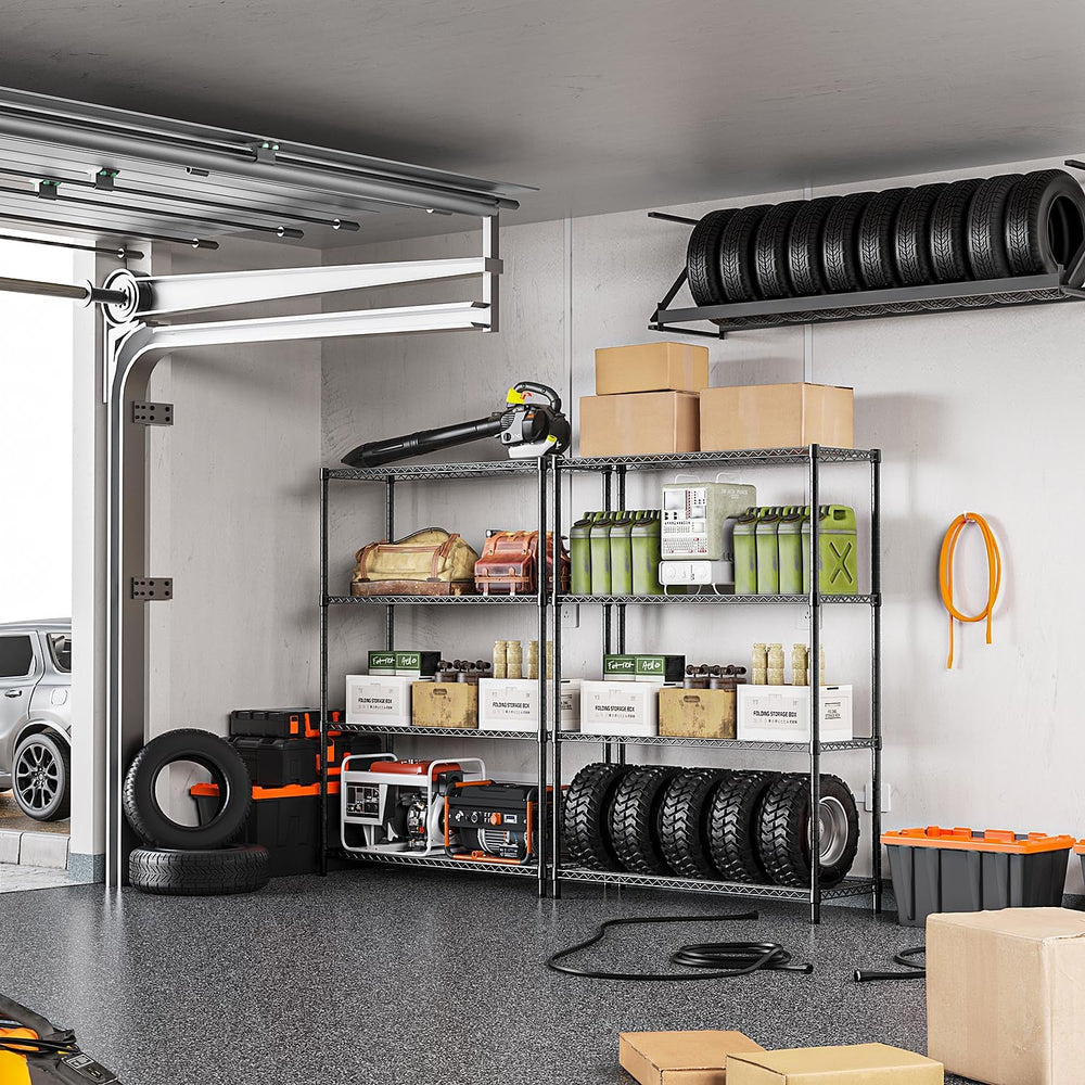 IZEUK 1400 LBS Garage Black Shelving Wide Storage Shelves 4 Tier Adjustable H...