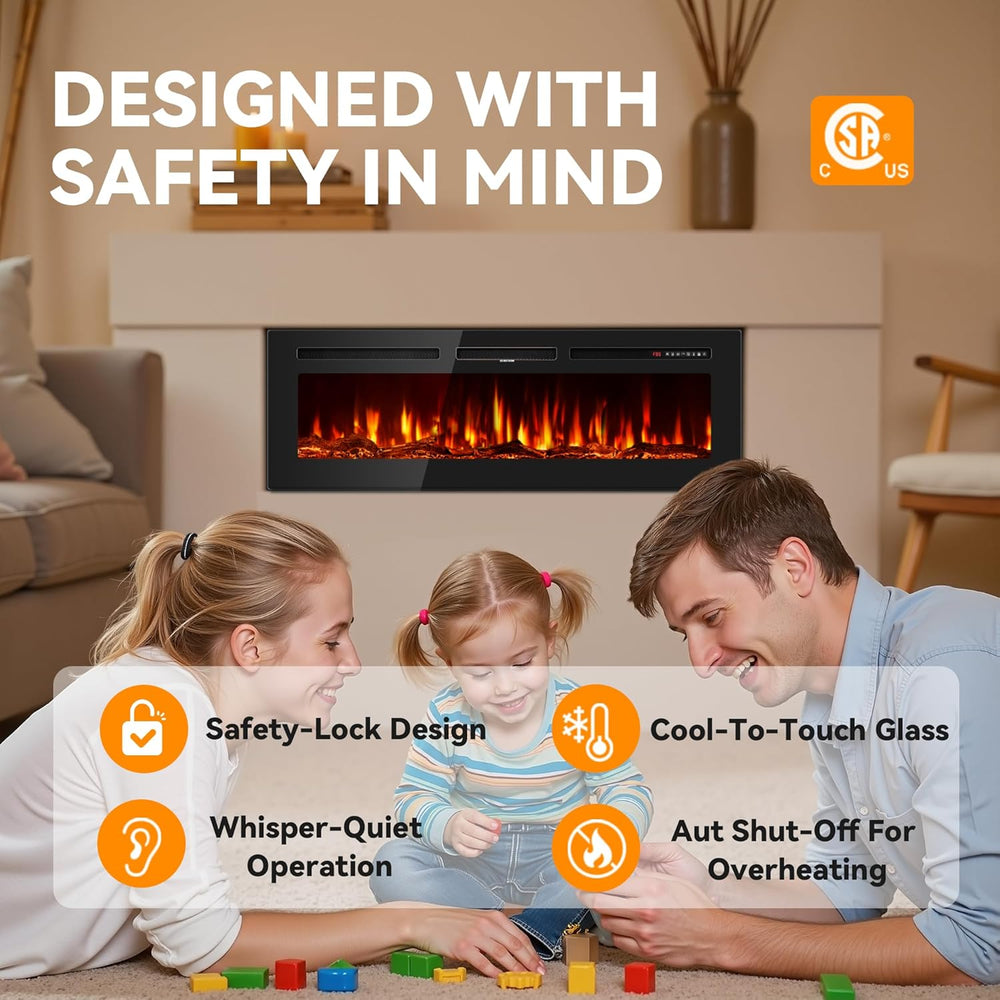 Tehanld 60" Ultra-Thin Electric Fireplace Heater, Recessed Wall Mounted