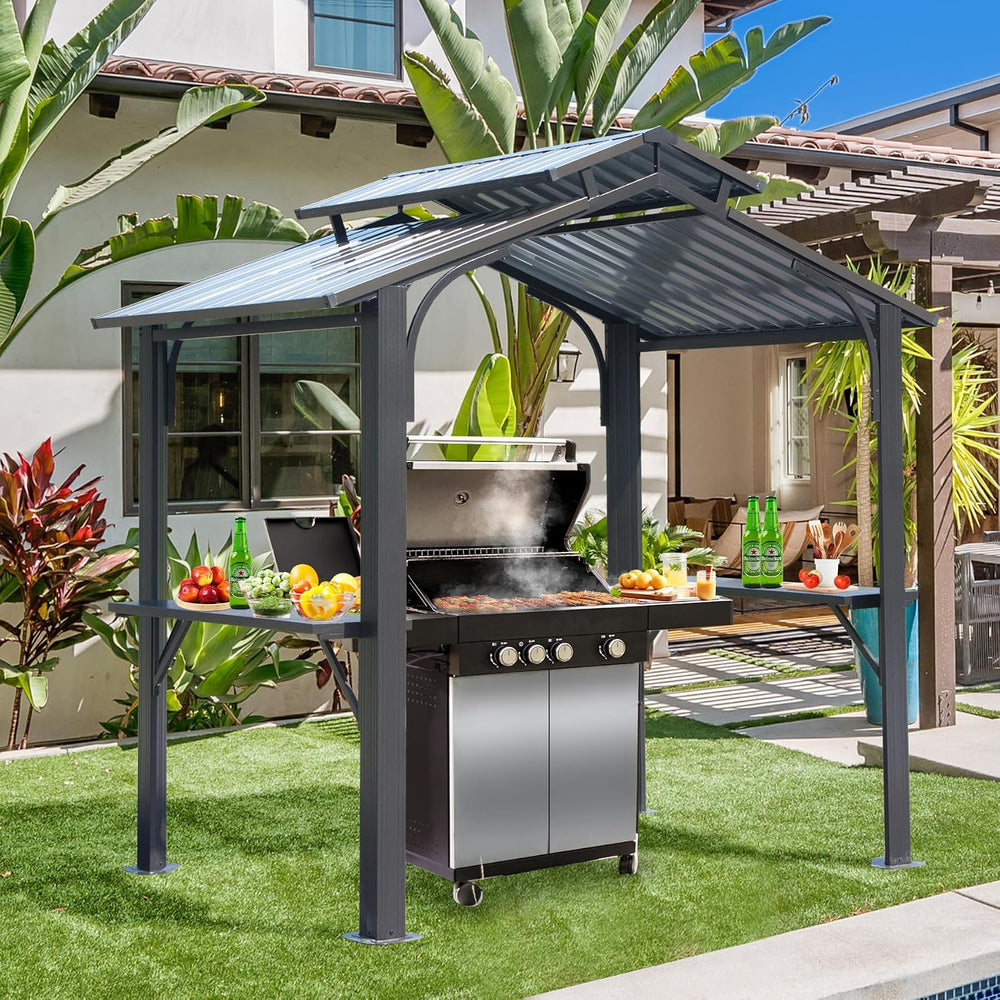 Grill Outdoor BBQ Hardtop Metal Gazebo 8X5FT Patio Grill Pergola