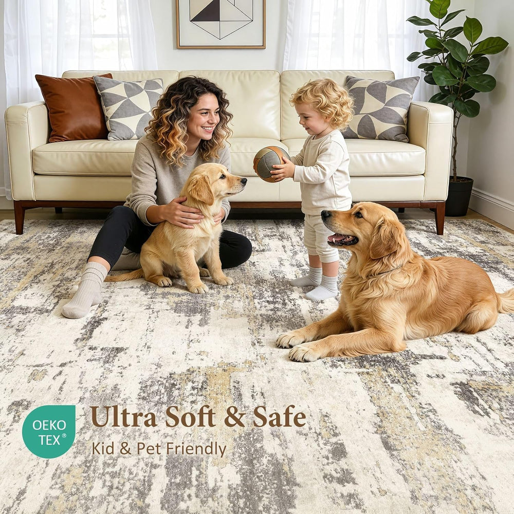 6x9 Area Rugs Abstract Washable Living Room Rug, Gold Brown
