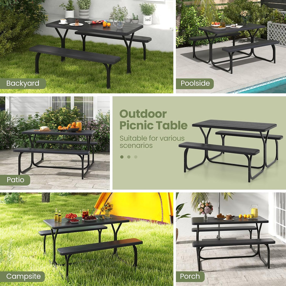 S AFSTAR Picnic Table, 59” Plastic Picnic Table with Benches, Steel Frame &am...