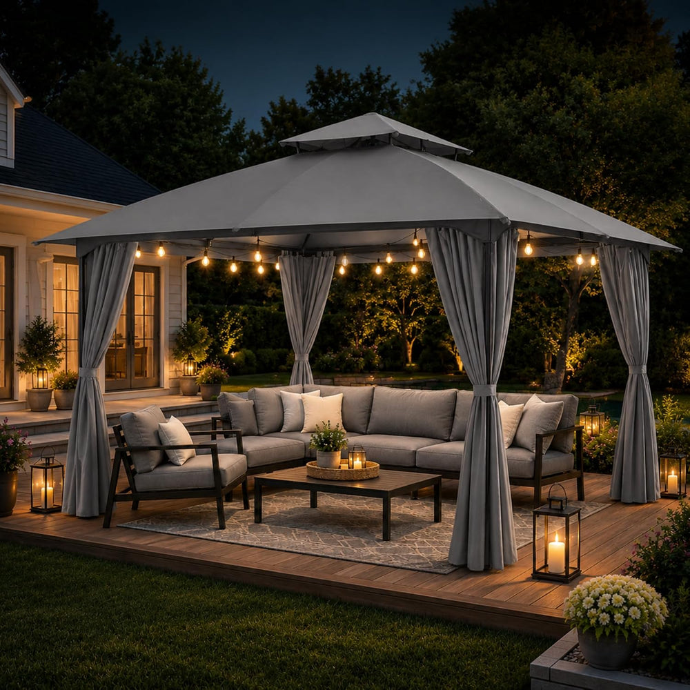 LAUSAINT HOME 10x10 Patio Arc Gazebo Outdoor Canopy Tent with Curtains, Soft ...