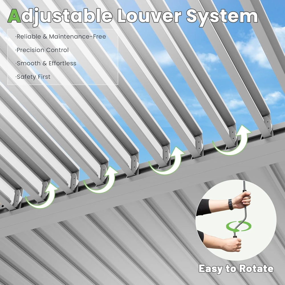 Domi Louvered Pergola 14x24, Outdoor Metal Pergola, Matte White