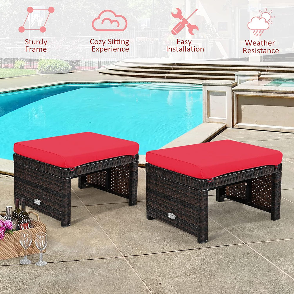 Tangkula 2 Pieces Patio Rattan Ottomans, All Weather Outdoor Footstool Footre...