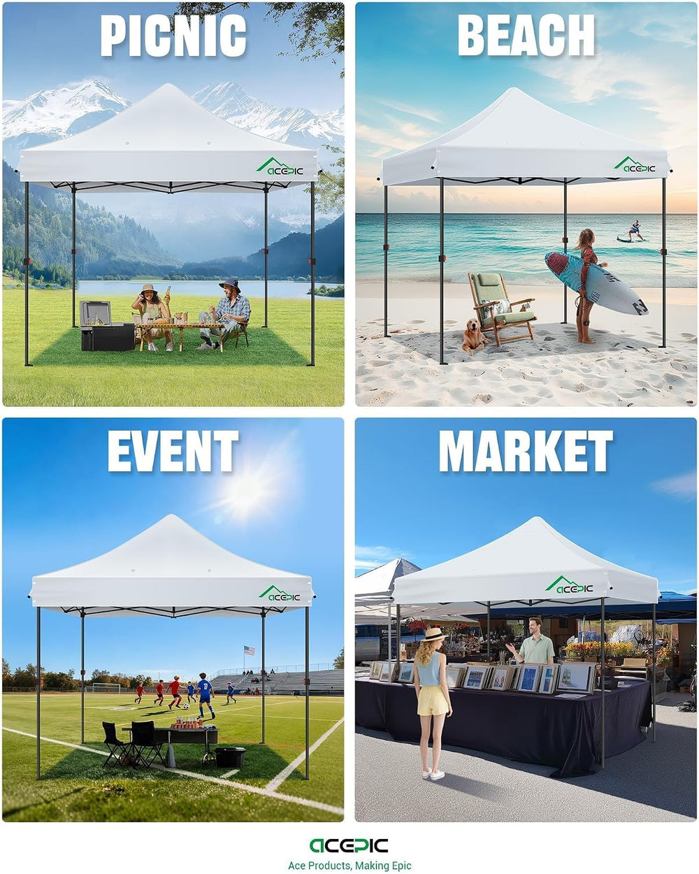 ACEPIC Heavy Duty 10x10 Peak Pole Canopy Replacement Top (Black, Top Only)