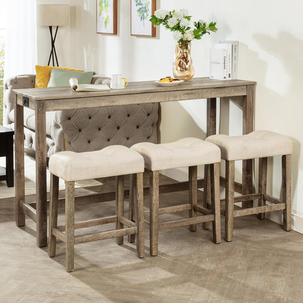 KEIKI 4-Piece Bar Table Set with Charging Ports, 59" Industrial Kitchen ...