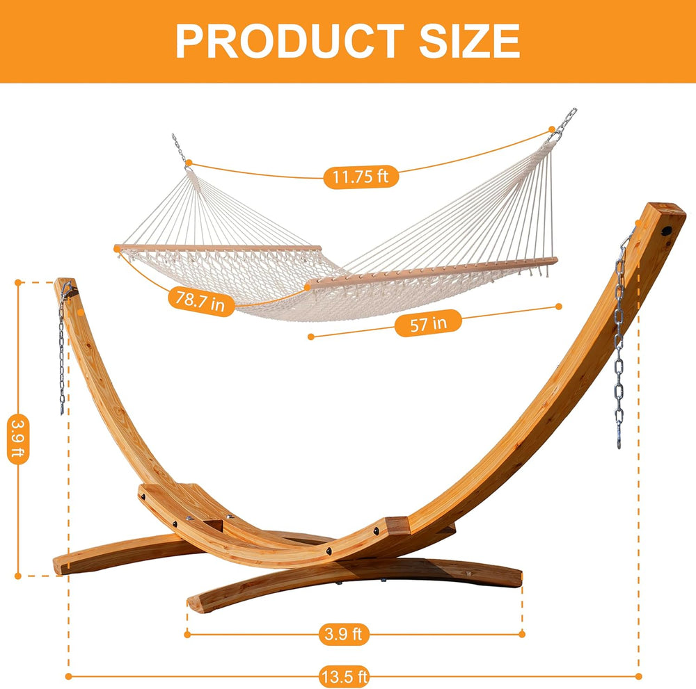 Lazy Daze 12 FT Double Rope Hammock and 13 FT Natural Wood Arc Stand
