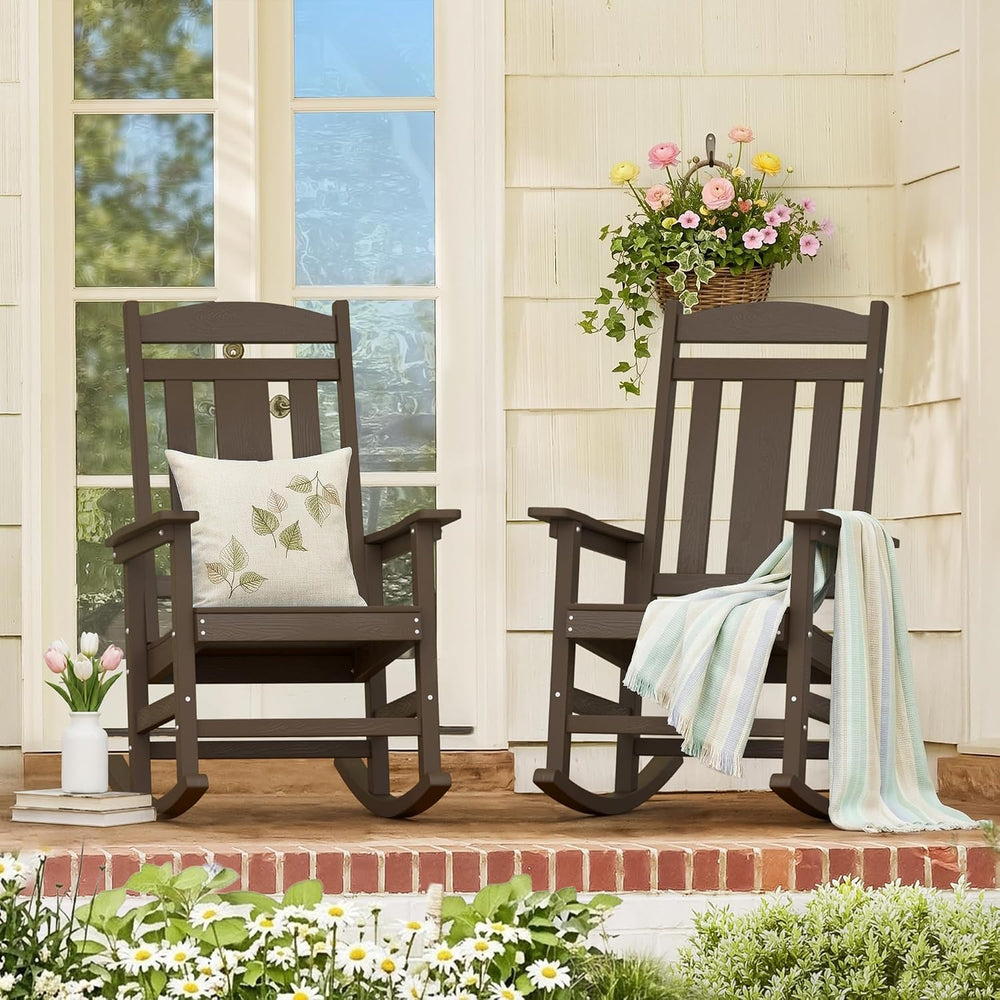 LUE BONA Outdoor Rocking Chairs Set of 2, Weather Resistant HDPS Poly Rocker ...