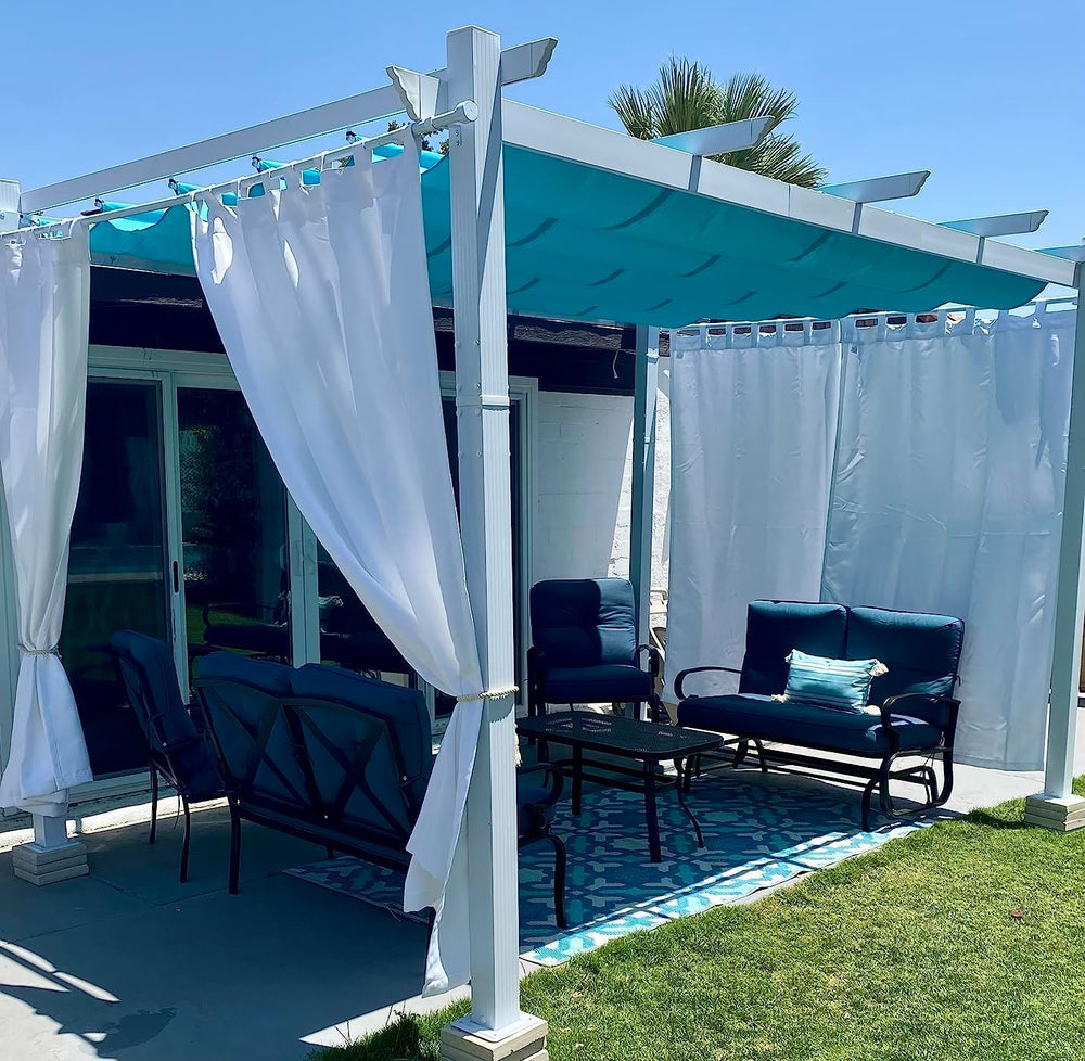PURPLE LEAF Outdoor Pergola 10' x 13' Retractable Canopy, Turquoise Blue