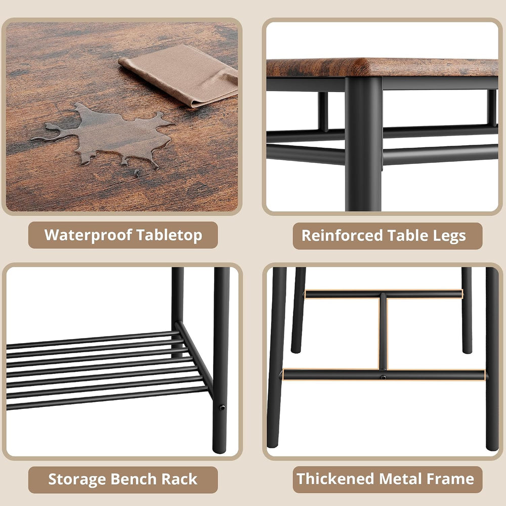 IRONCK Dining Table Set for 4, Kitchen Table and Chairs Set, Rustic Brown