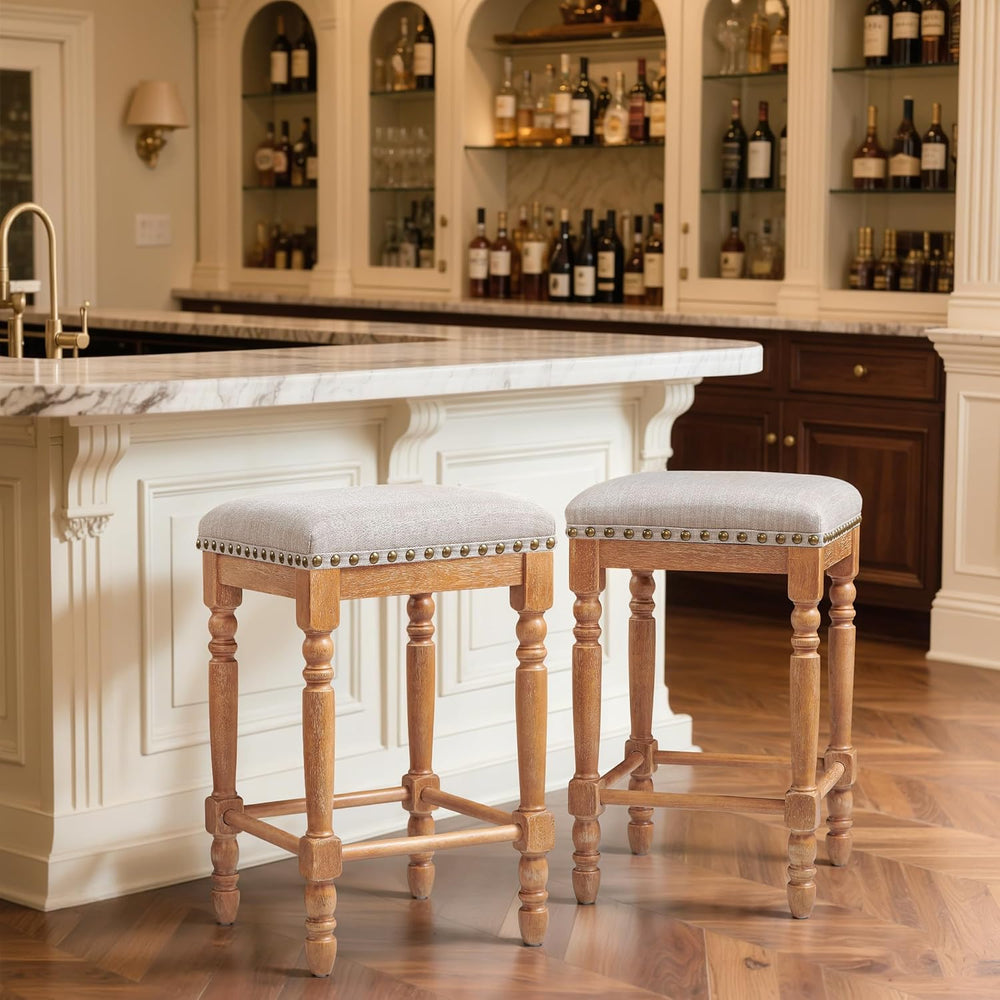 CHUN YI Bar Stools Set of 4, 27 Inch Counter Height Saddle Stools with Nailhe...