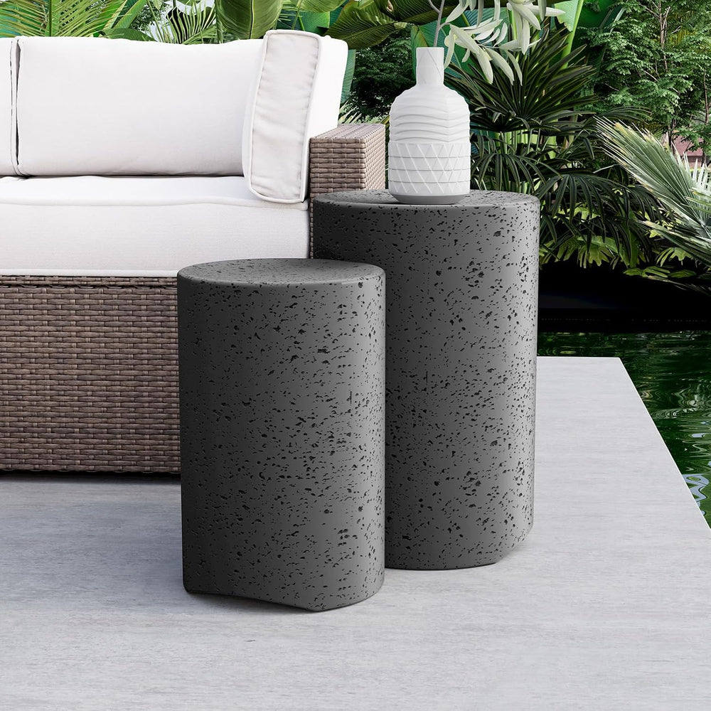 COSIEST Concrete Outdoor Side Table, Set of 2 Round End Tables, Decorative Ga...