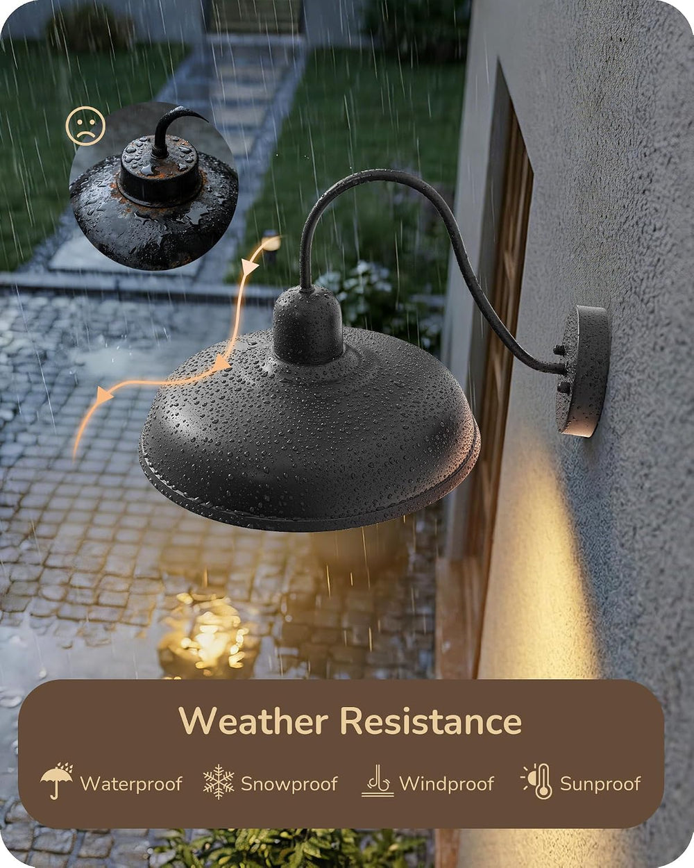 EDISHINE 2 Pack Outdoor Wall Light, 12" Farmhouse Gooseneck Barn Light