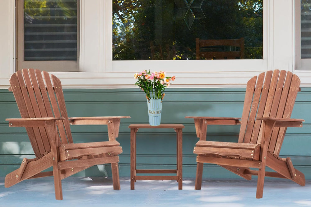 Mederra Wooden Folding Adirondack Chair Set of 2, Half Pre-Assembled Outdoor ...