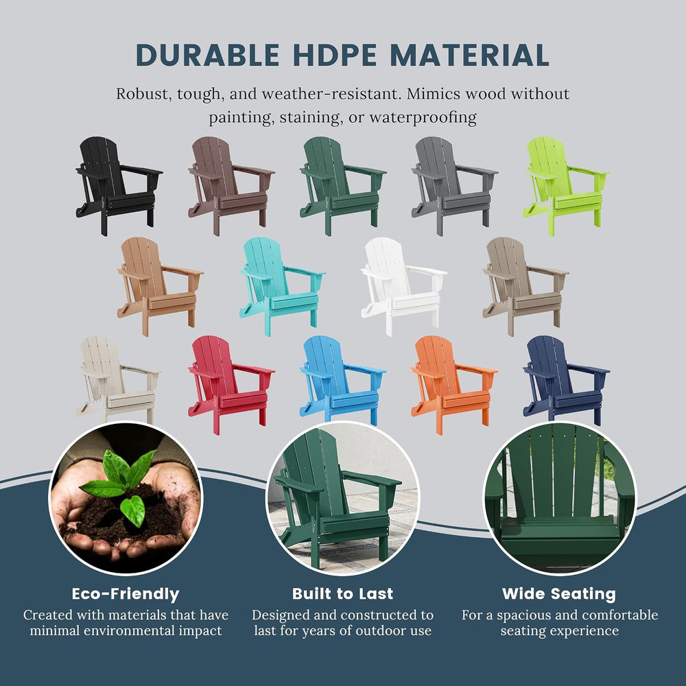 WO Home Furniture Laguna Folding Adirondack Chair, HDPE Patio Chair, All Weat...