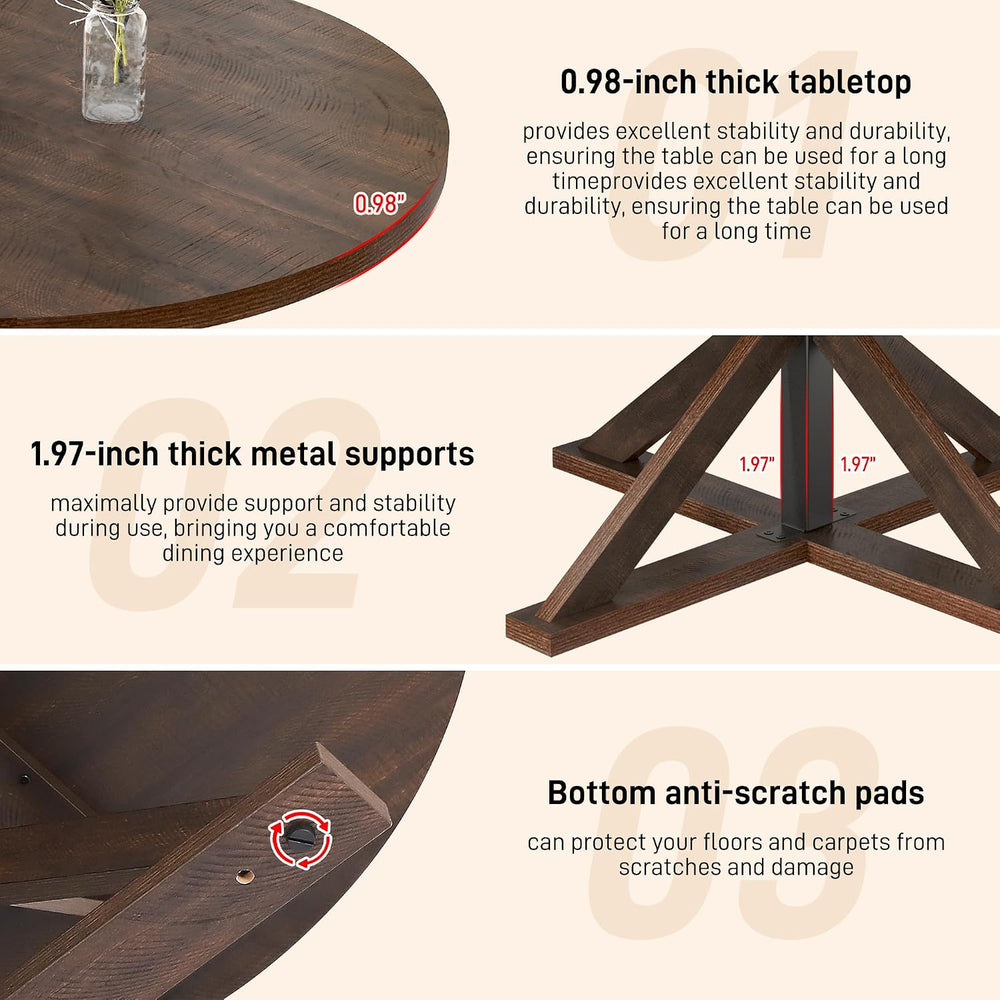 jiteentarou Round Wood Dining Table for Kitchen,Dining Room,Living Room,Farmh...