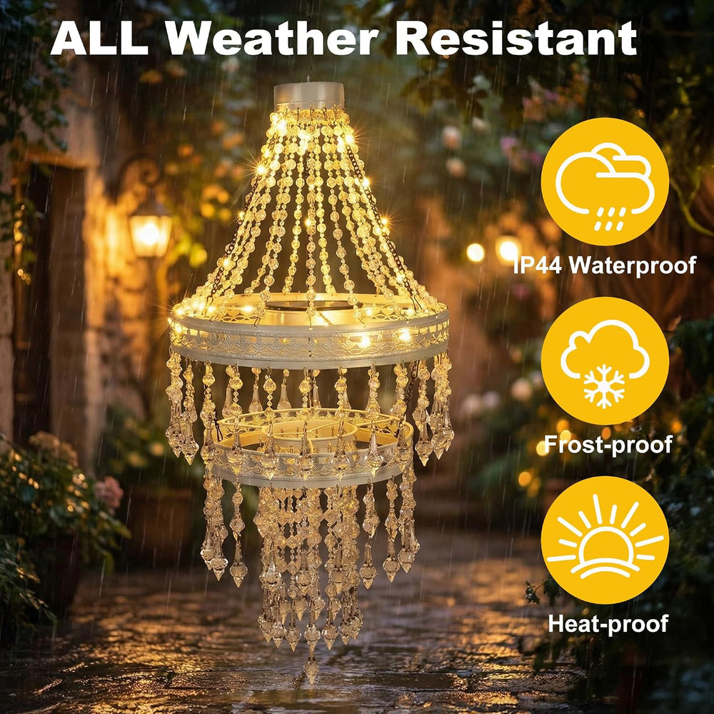 Solar Crystal Hanging Chandelier Outdoor Decorative Garden Light | Acrylic Cr...