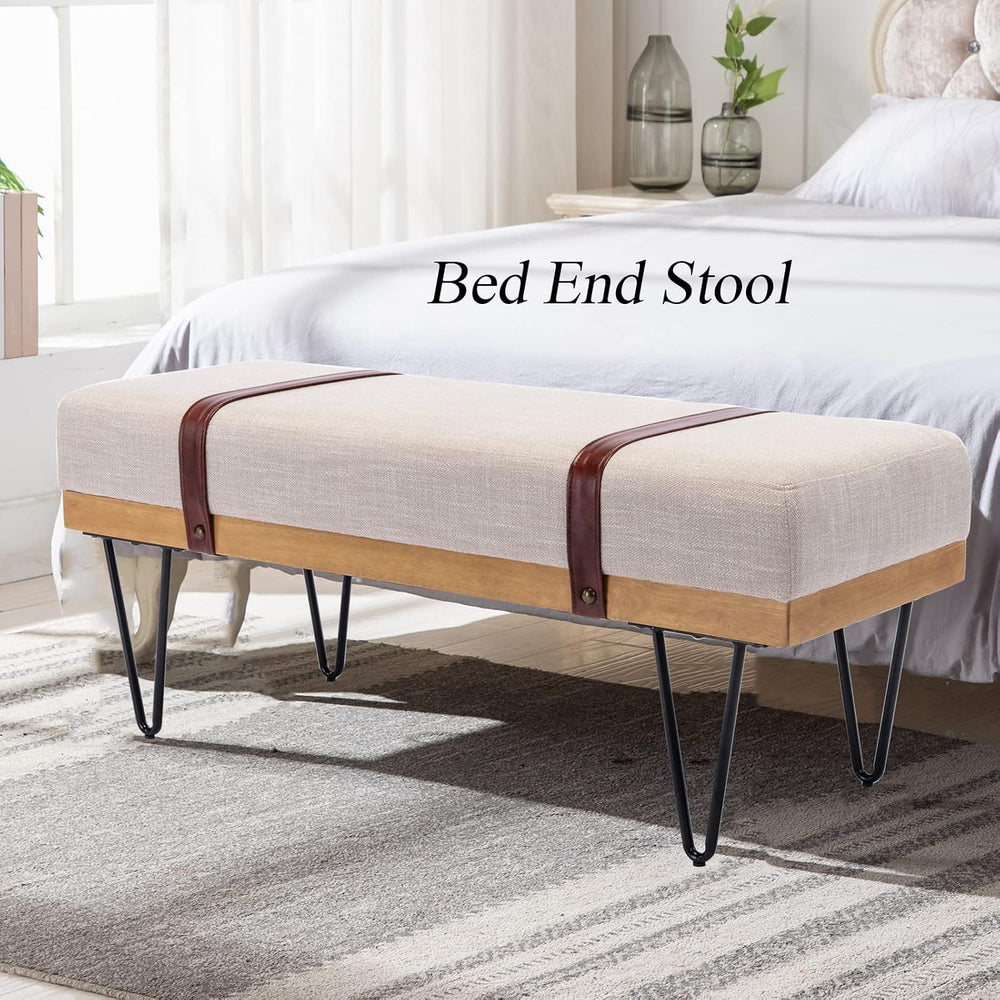 DUOMAY Industrial Modern Linen Rectangle Ottoman Bench, Beige