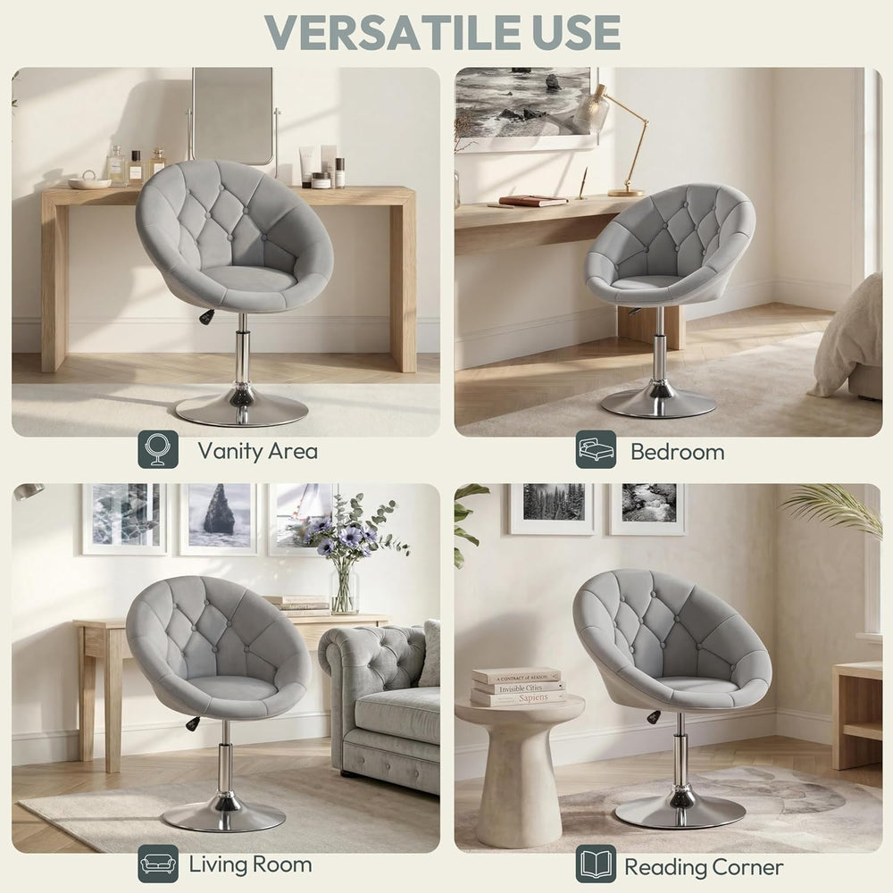 Yaheetech Adjustable Swivel Vanity Chair, Velvet Vanity Chair, Gray