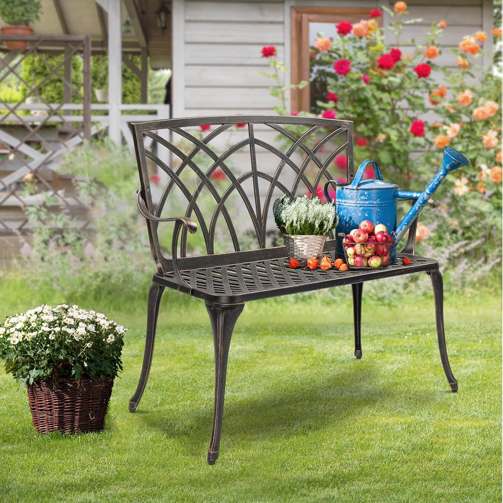 VINGLI 38" Outdoor Metal Bench, Cast Aluminium Garden Bench, Weatherproo...