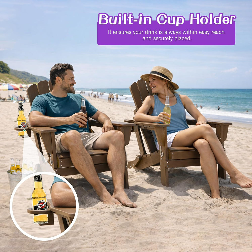 Domi Folding Adirondack Chair Set of 2, HDPE All-Weather Adirondack Chairs wi...